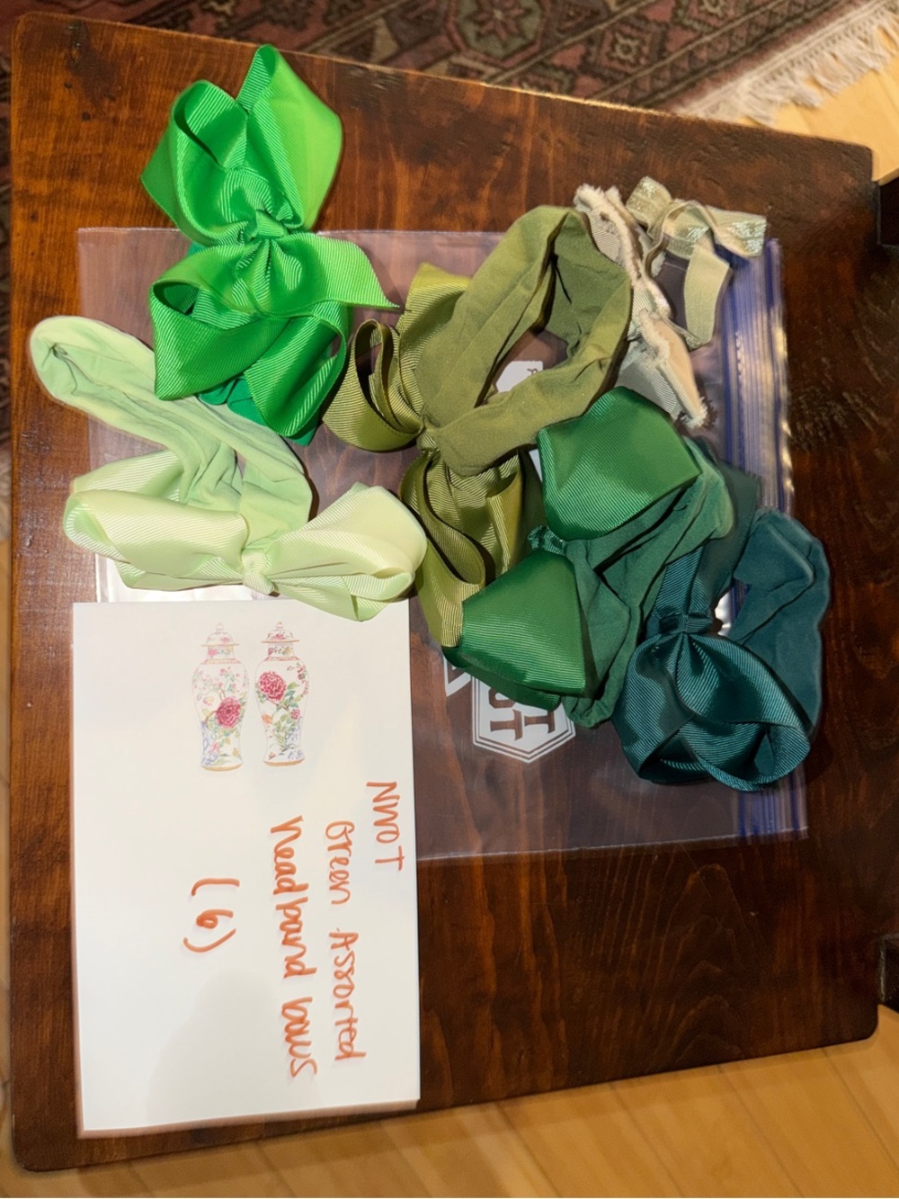 Assorted Green Ribbon Hair Bows - 6 Pack